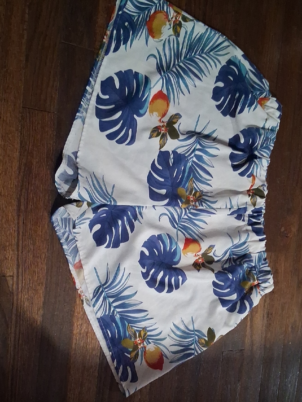 High-Waist Tropical Print Women’s Shorts - White & Blue